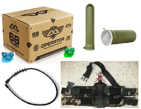 Paintballs  Operator Cal. 68, 2000 unid.(1000-Verde/Verde, 1000- Azul/Azul) + Battlepack  4+1; +2 Potes 100 + Limpa Canos Cal 68 *Envío Gratis 2/4 Días.